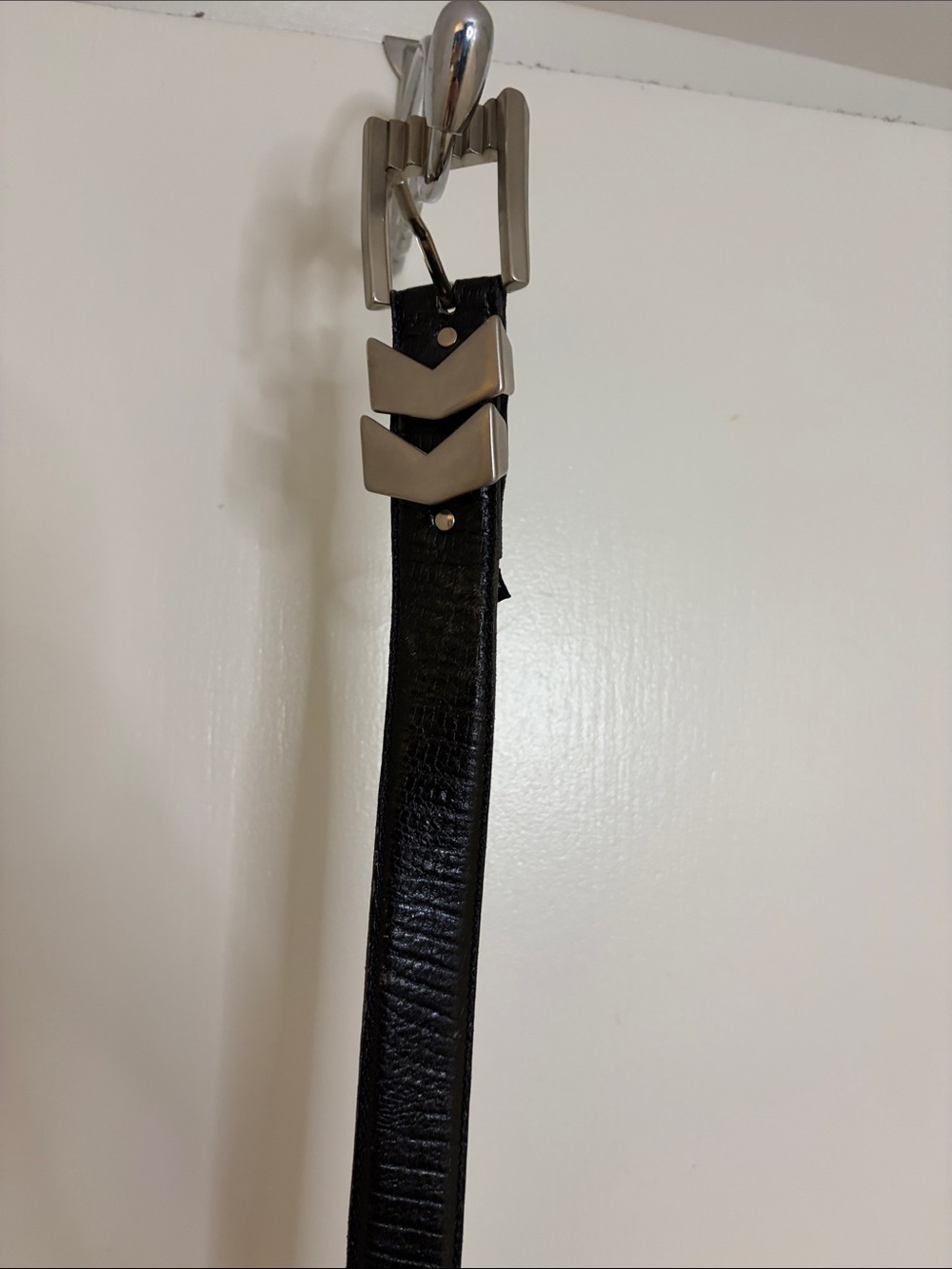 Black Leather Belt with Silver Chevron Accents